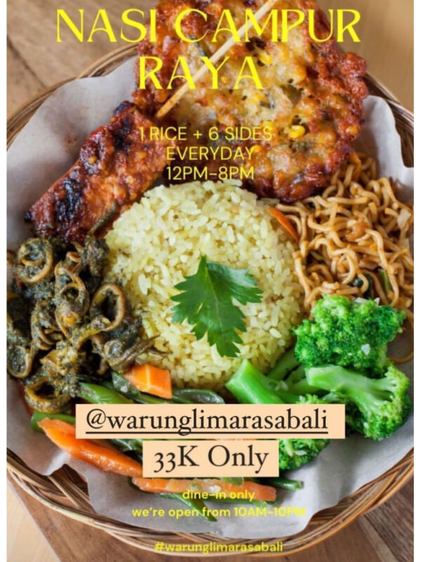 Warung Lima Rasa Bali : 1 rice + 6 sides only 35k
dine-in only